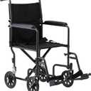 Medline Transport Wheelchair Lightweight Foldable for Adults, 17" Wide Seat Portable Transport Chair for Seniors, Swing-Away Footrests, 250 lb, Black