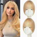 Clip in Bangs, 100% Real Human Hair French Fake Bangs Hair Clip for Women Ash Blonde Natural Curtain Fringe with Temples Hairpieces for Daily Wear(French,Ash Blonde)