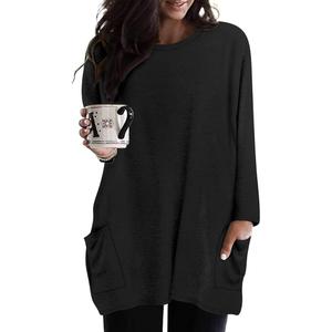 RITERA Plus Size Top for Women Long Sleeve Tunic Tops Winter Shirts Fall Casual T-shirts with Pockets Crewneck (Black,XL)