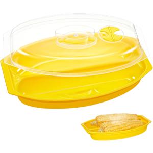 1 Pcs Microwave Corn Steamer with Lid Fast & Easy Steam Cooker for Corn on The Cob & More, 2 Pieces at Once, Vented Lid, Dishwasher Safe, Microwave Vegetable Dishes Steamer Kitchen (Yellow)