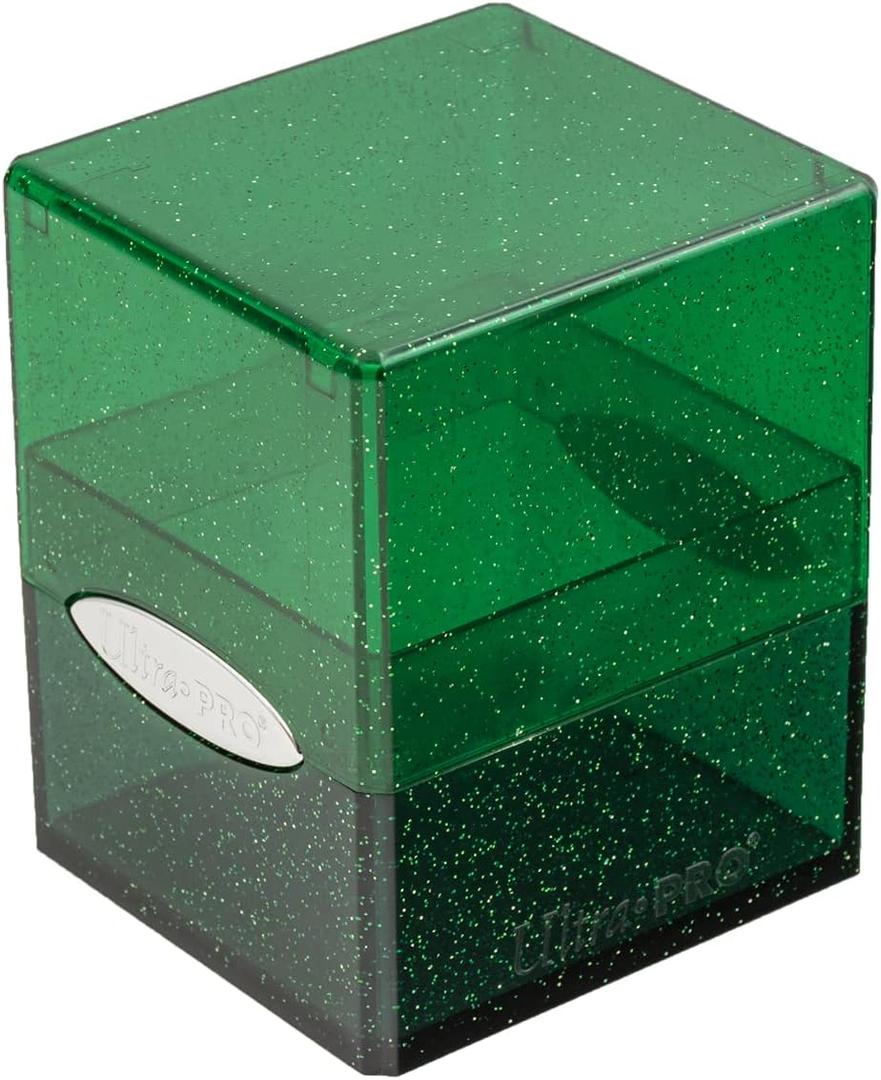 Ultra Pro - Satin Cube 100+ Standard Size Card Deck Box (Green Glitter) - Protect Your Gaming Cards, Sports Cards or Collectible Cards In Stylish Glitter Deck Box