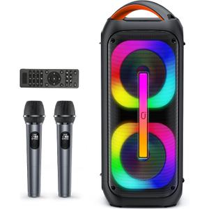 JYX Bluetooth Speaker with 2 Dual 60W 6.5" Subwoofer, PA System with 2 Wireless Mics, TWS Stereo Sound, Deep Bass & Recording for Party, 400W Peak Power Karaoke Machine