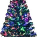 3ft Black Fiber Optic Christmas Tree,Pre-Lit Artificial Mini Christmas Tree, Tabletop Small Xmas Tree with Stars Holiday Home Decorations