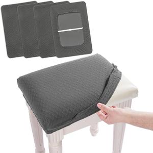 BUYUE 4 pcs Vanity Stool Bench Covers, Luxury Crease-Resistant Jacquard Fabric Saddle Bar Stool Slipcovers Stretch Washable, (Rectangle, 4 Counts, Gray)