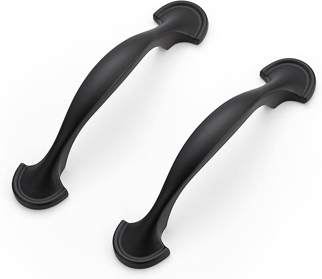 Ravinte 5 Pack Solid 3 Inch Rounded Foot Arch Kitchen Cabinet Handles Matte Black Curved Pulls Black Drawer Pulls Kitchen Handles for Cabinets Hardware Drawer