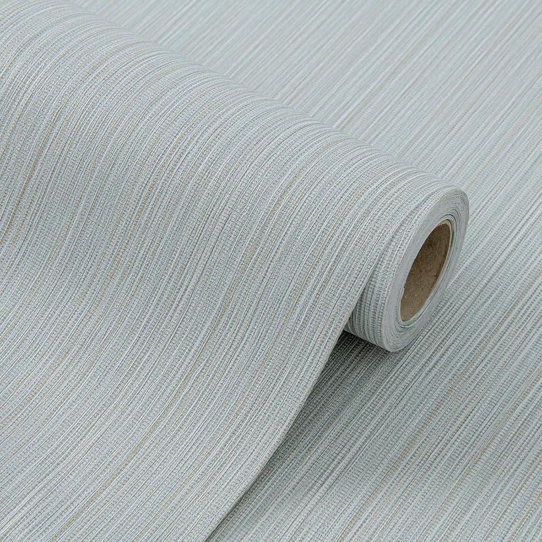 FUKU MON Blue Grasscloth Fabric Wallpaper 24" X 394" Textured Light Blue Thick Linen Classic Neutral Grassweave Contact Paper for Walls Cabinets Bedroom Counter Top Liners Fireplace (23.6" x 394", Gray/Blue)