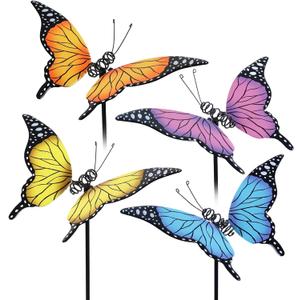 4 x hogardeck Garden Decor for Outside, Set of 4 Metal Butterfly Decorative Garden Stakes for Spring Decor, Yard Art Garden Decorations for Outdoor Lawn Pathway Patio