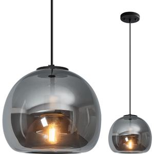 1-Light Mirror Gray Glass Pendant Lights Kitchen Island Black Hanging Light Fixture 9.84" Glass Globe Pendant Light Modern Pendant Lighting for Kitchen Island Bedroom Dining Room