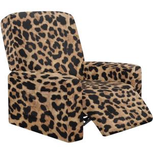 Leopard Print Stretch Recliner Chair Slipcovers Recliner Covers Cheetah Print Chair Covers 4 Piece Lazy Armchair Slipcover Non Slip Elastic Reclining Furniture Protector Sofa Couch
