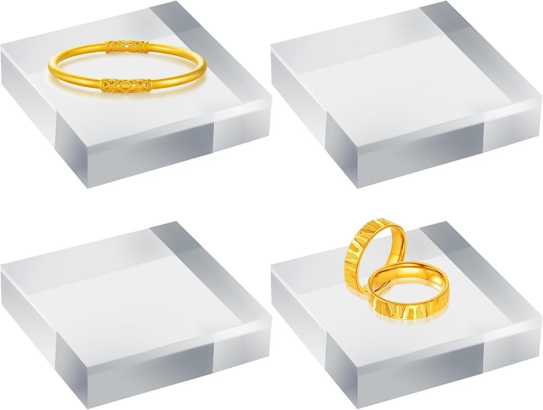 4 Pcs 4 x 4 x 1Inches Acrylic cubes for display Polished clear square display block Acrylic risers display base stands for Ring Jewelry and Other Items Holder Base
