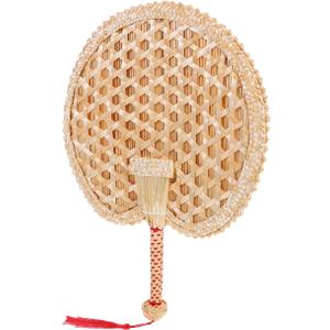 BESTOYARD Handmade Round Wheat Straw Fan Lightweight Handheld Straw Fan for Cooling and Home Decoration Traditional Weaving Design