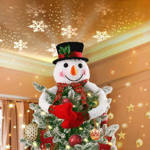 Christmas Snowman Tree Topper Projector, Lighted 3D Snowman Hat with Rotating LED Snowflake Projection, Unique Holiday Tree Decoration for Christmas Party, Home Festive Dcor