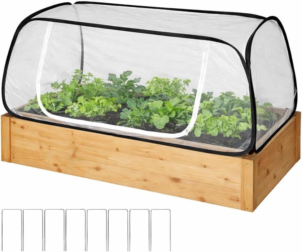 Pop Up Raised Garden Bed Cover -45''x22''x18'' Instant Plant Protection Against Bird, Pests & SquirrelPlant Net Cover for Raised Bed with Zipper Door for Protecting Vegetable Row