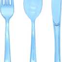 150 Pieces Blue Plastic Silverware, Clear Blue Cutlery Heavy Duty, 50 Forks, 50 Knives, 50 Spoons for Birthday Wedding Baby Shower Boy