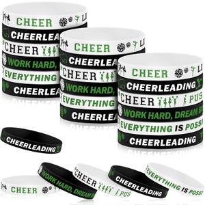 Cunno 72 Pcs Cheer Bracelets Bulk Cheerleader Gifts Bulk for Team Inspirational Silicone Wristband for Women Team Stuff Jewelry Accessories(Green)