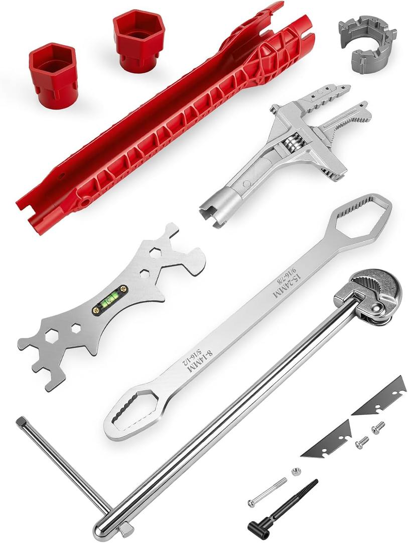 6 Pcs Multifunctional Sink Wrench & Basin Wrench Set, Plumbing Tools for Under Sink Tight Spaces, Spanner Wrench, Universal Double Ended Wrench and Faucet Wrench Tool Kit for Kitchen & Bathroom