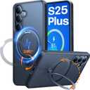 TORRAS 360Spin for Samsung Galaxy S25+ Plus Case with Stand, Fit for MagSafe 3X Military Grade Protective, Rotatable Kickstand for Samsung S25 Plus Case, Magnetic Ring Slim, Matte Black 6.7