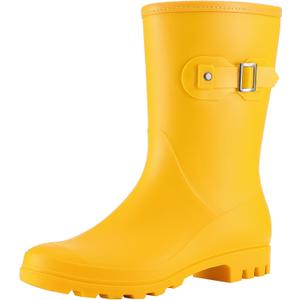 Evshine Women's Mid Calf Rain Boots Waterproof Garden Shoes (9, Matte Yellow)