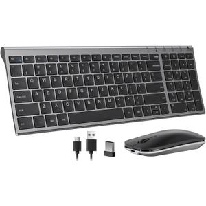 seenda Rechargeable Wireless Keyboard and Mouse - Ultra-Thin Metal Keyboard with Low-Profile Keys, 2.4G Wireless Keyboard for Windows PC Laptop Computer - 
Grey
