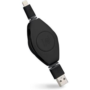 ReTrak Premier Series ETLTUSBBLK Retractable Lightning to USB Charge and Sync Cable for iPhone, iPod, and iPad (Black), 3.2 feet