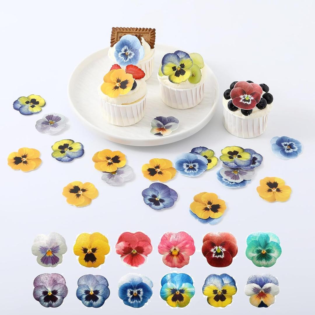 5 x 48 Pcs Edible Flowers Cupcake Toppers Small Pastel Flowers Cake Toppers Edible Wafer Pansies for Baby Shower Kids Birthday Party Wedding Food Decorations Mixed Color