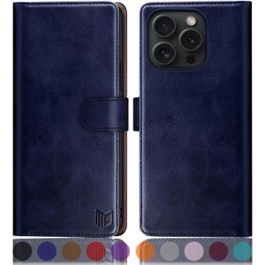 3 x SUANPOT Compatible with iPhone 16 Pro Max 6.9" Wallet case with RFID Blocking Credit Card Holder,Flip Book PU Leather Protective Cover Women Men for Apple 16 Pro Max Phone case Blue