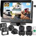 4-Wired Backup Camera System, 10.1" DVR Quad Screen Rear Side View Cameras, IP69 Waterproof IR Night Vision, 20G Vibration-Proof for Trailer/RV/Tractor/Combine/Skid Steer/Heavy Equipment, Y4