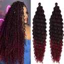 Black Burgundy Boho Hair for Braiding Curly Ocean Wavy Braiding Hair Deep Wave Crochet Hair for Black Women 24 Inch 2 Packs Soft Curls for Boho Braids Extensions