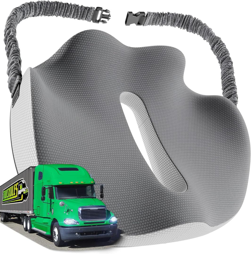 Truck Seat Cushion for Truck Driver Seat Cushion  Upgraded Back Support, Thick and Firm Memory Foam, Pain Relief for Hours of Driving, Maximum Tush Comfort and Trucker Approved