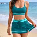 RIHOAS Women's Bikini with Swim Skirt -2026 Tummy Control Two Piece Bathing Suit High Waisted Push Up Swimwear for Beach Pool, L