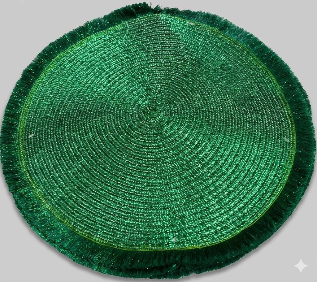 NEW 3 GREEN Metallic PLACEMATS 15" Round Holiday