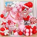 Christmas Balloon Arch Kit 138Pcs Red Pink Silver White Xmas Balloons Garland Kit with Candy Cane Pinwheel Star Foil Balloons Sweet New Year Winter Onederland Holiday Birthday Party Decorations Gifts
