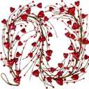 Winlyn 5.2' Valentine's Day Garland Red Heart and Berry Burgundy Berry Pip Artificial Garland Decorations for Spring Wedding Valentine Fireplace Mantel Table Dcor (Red)