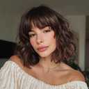 Short Highlight Wig with Bangs for Women Brown Mixed Gold Wig Highlights Medium Length Synthetic Hair Wavy Bob Wig Colorful Wigs14 Inches