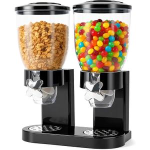 Dual-Control Cereal Dispenser Countertop, 2 Pack 2L Cereal Containers Storage with Airtight Lids, Rotating Dispenser for Pantry, Cereal, Dry Food, Candy, Rice, Grains, Coffee Bean (Double 4L)