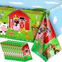 Kasyat Farm Animals Party Tablecloth Farmhouse Disposable Plastic Table Cover Barnyard Farm Animal Theme Party Decoration for Picnics Baby Shower Boys Girls Birthday Supplies, 108" x 54" (Red,10 Pcs)
