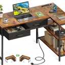Coleshome 40 Inch L Shaped Computer Desk with 2 Drawers, Small Desk for Small Space, Home Office Table for Laptop Users, Vintage (Vintage)