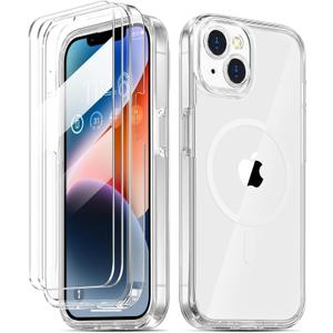 COOLQO Magnetic for iPhone 13 Mini Case [Compatible with MagSafe], with Tempered Glass Screen Protector, Military Grade Protection, Shockproof Protective Phone Case Cover for iPhone 13 mini, Clear (13 mini-5.4 inch)