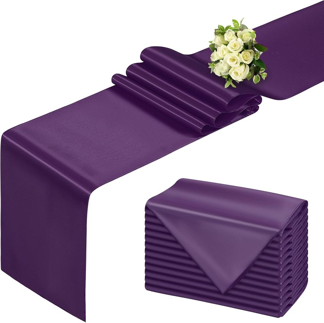 Purple Table Runner 12x108 Inch - 12 Pack Satin Table Runners, Smooth Table Runner for Party Wedding Banquets Birthday