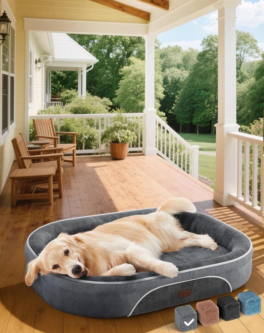OhGeni Orthopedic Big Dog Couch X-Large Sized Pet Beds for Fathers Gifts with Comfort Foam Support, Soft Indestructible Fabric, Machine Washable Waterproof Removable Cover, 42-Inch (Gray)