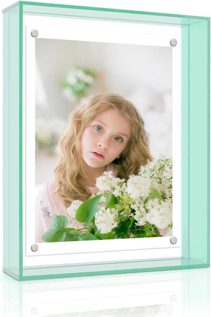 8x10 Inch Acrylic Picture Frame, Green Floating Magnetic Photo Frame for Desktop or Wall Decoration