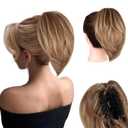 10 Inch Short Ponytail Extension - Clip in Ponytail Hair Extensions, Straight Pony Tails Hair Extensions, Synthetic Claw Clip Ponytail Extension for Women (Color: Light Brown Mixed Blonde)