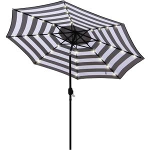 Blissun 9 ft Solar Umbrella 32 LED Lighted Patio Umbrella Table Market Umbrella with Tilt and Crank Outdoor Umbrella for Garden, Deck, Backyard, Pool and Beach (Black and White)