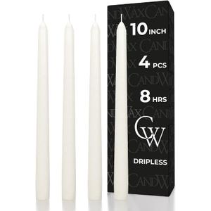 CANDWAX Ivory Taper Candles 10 inch Dripless - Set of 4 Tapered Candles - Smokeless and Unscented Taper Candlesticks Long Burning - Hand Poured Tall Candle Sticks