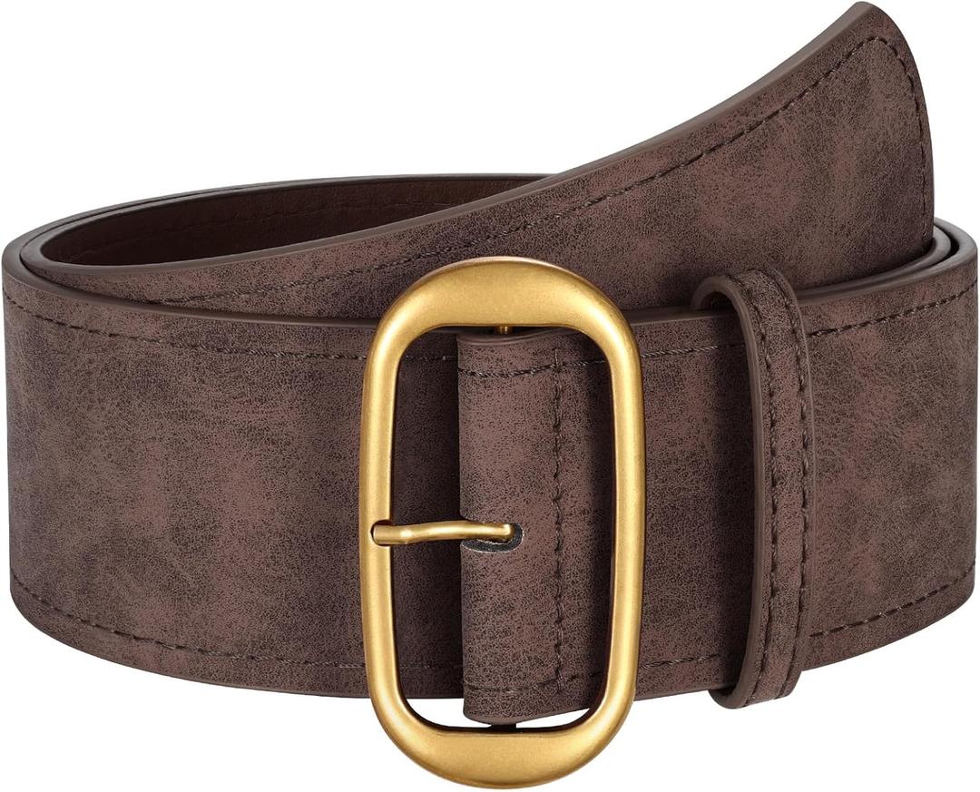 SUOSDEY Women Wide Waist Belt for Dresses Suede Chunky Belt with Gold Buckle Fashion Thick Waist Belt for Women Dresses (Size: Fit Waist Szie 26''-33'', Brown)