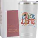 Onebttl Lake House Gifts, Lake Life Gifts for Women/Men, 20oz Insulated Tumbler, Perfect for Boat Owner/Lake Lovers - Lake Life (Giltter Silver)