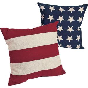 Fun Express 14" x 14" Patriotic Stars and Stripes Decorative Pillow Set, 2 Piece, American and Americana Decor, Great for Memorial Day, 4th of July, Veterans Day and Any Patriotic Event