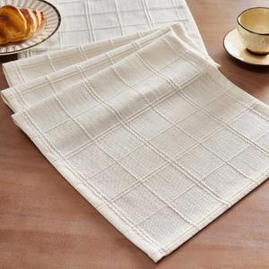 ZeeMart Linen Checked Table Runner, 13x48 Inches Ivory, Textured Woven Farmhouse Table Runners 48 Inches Long, Off White Plaid Dresser Scarf for Kitchen Dining Holiday Everyday Decor