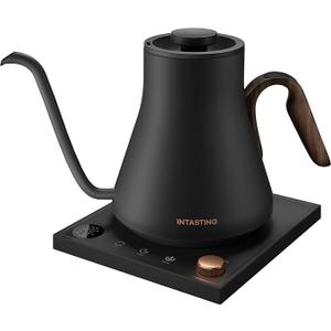 Electric Kettles, INTASTING Gooseneck Electric Kettle, ±1℉ Temperature Control, Wooden Accents, Stainless Steel Inner, Quick Heating, for Pour Over Coffee, Brew Tea, Boil Hot Water, 0.9L Black