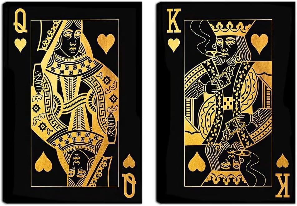 Queen and King of Hearts Golden Inspirational Wall Art Playing Cards Picture Poster Print on Canvas Art Wall Decor for Bedroom Living Room Office Framed Ready to Hang
(20''W x 28''H x2)